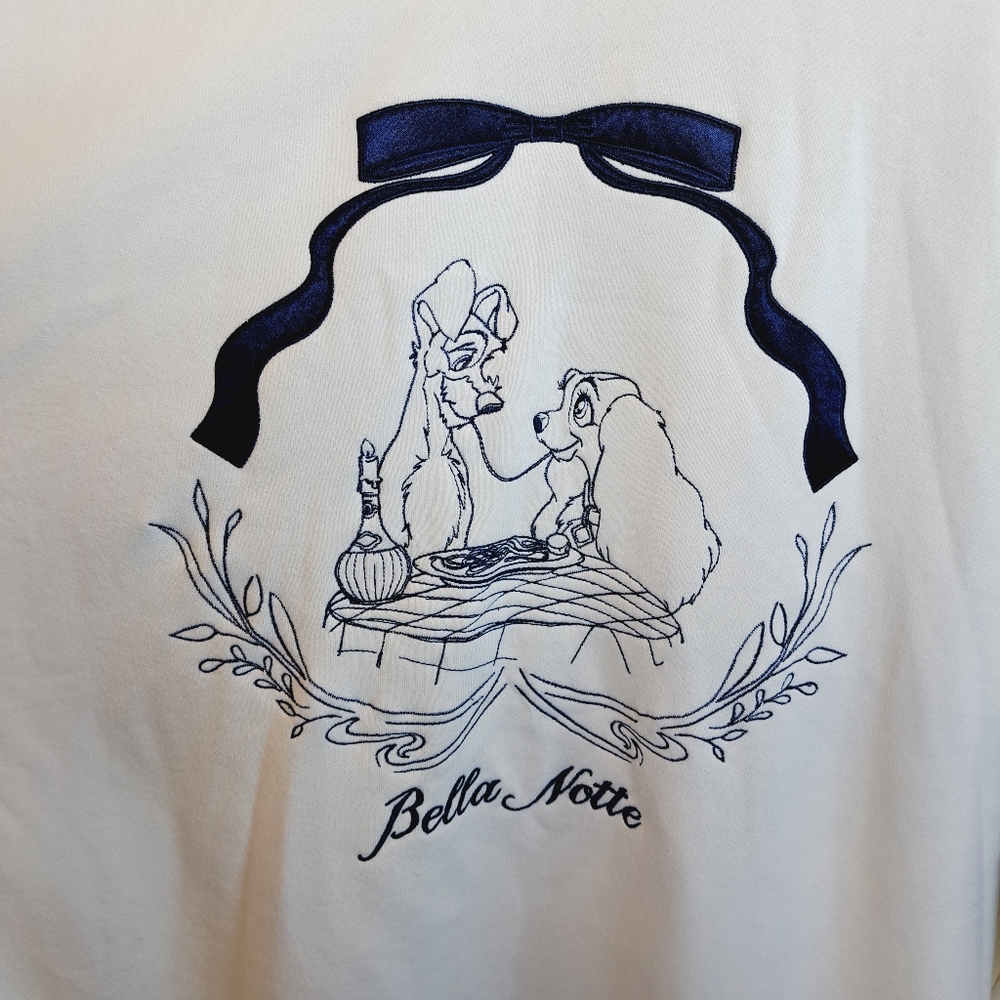 Classic Disney Lady & the Tramp Bella Notte Cream & Blue Crewneck Plus Sized 3X